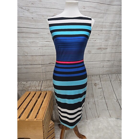 Cache Tank Sheath Dress Multicolor Stripes Women's S Y2K 90s Lined Stretch Zip‎ - Picture 1 of 9